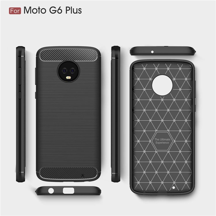 50PCS/Lot Carbon Fibre Brushed TPU Case for Motorola Moto G6 Plus - Black-9