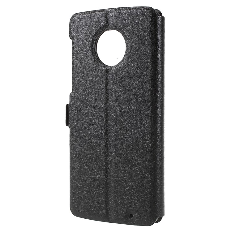 Silk Texture Dual View Window Leather Stand Cover for Motorola Moto G6 Plus - Black-2