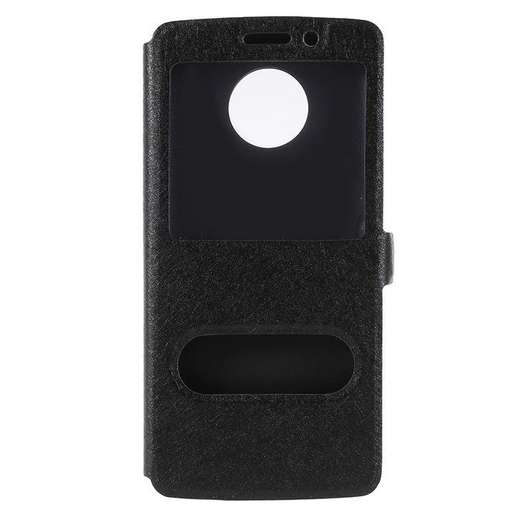 Silk Texture Dual View Window Leather Stand Cover for Motorola Moto G6 Plus - Black-3