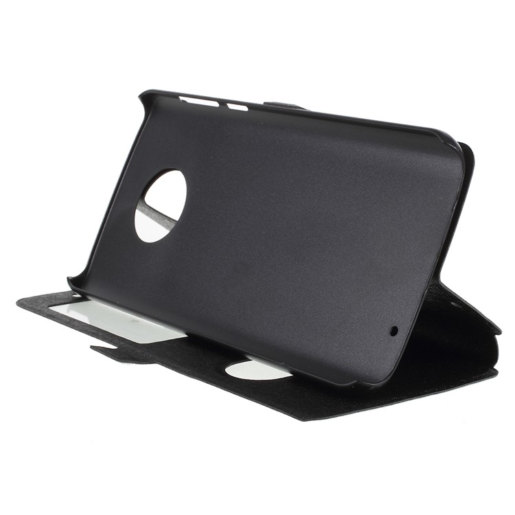 Silk Texture Dual View Window Leather Stand Cover for Motorola Moto G6 Plus - Black-6