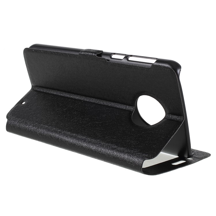 Silk Texture Dual View Window Leather Stand Cover for Motorola Moto G6 Plus - Black-7