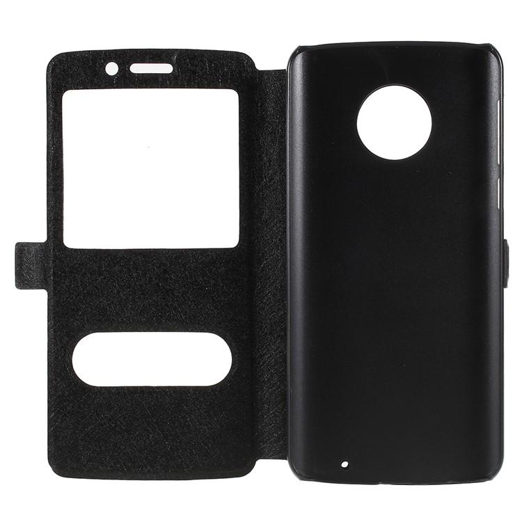 Silk Texture Dual View Window Leather Stand Cover for Motorola Moto G6 Plus - Black-8