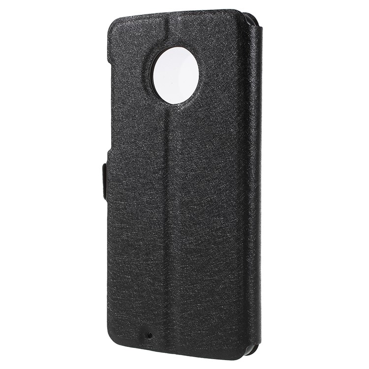 Silk Texture Dual Window Leather Case with Stand for Motorola Moto G6 - Black-2