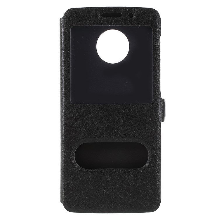 Silk Texture Dual Window Leather Case with Stand for Motorola Moto G6 - Black-3