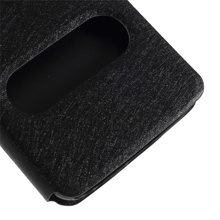 Silk Texture Dual Window Leather Case with Stand for Motorola Moto G6 - Black-4