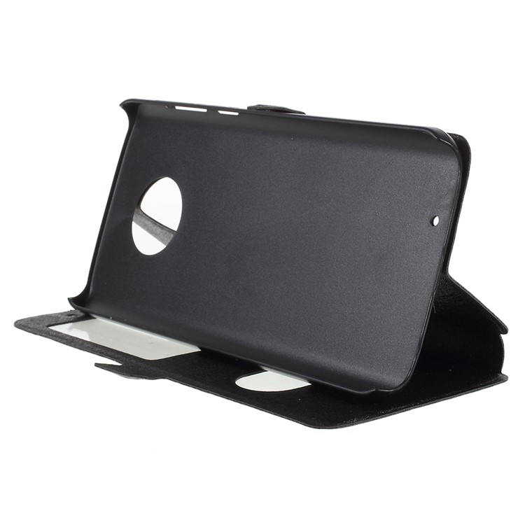 Silk Texture Dual Window Leather Case with Stand for Motorola Moto G6 - Black-6