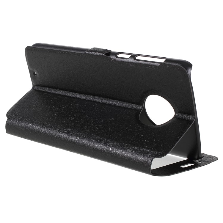 Silk Texture Dual Window Leather Case with Stand for Motorola Moto G6 - Black-7