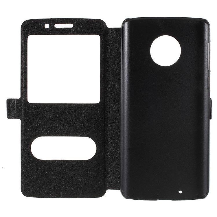 Silk Texture Dual Window Leather Case with Stand for Motorola Moto G6 - Black-8
