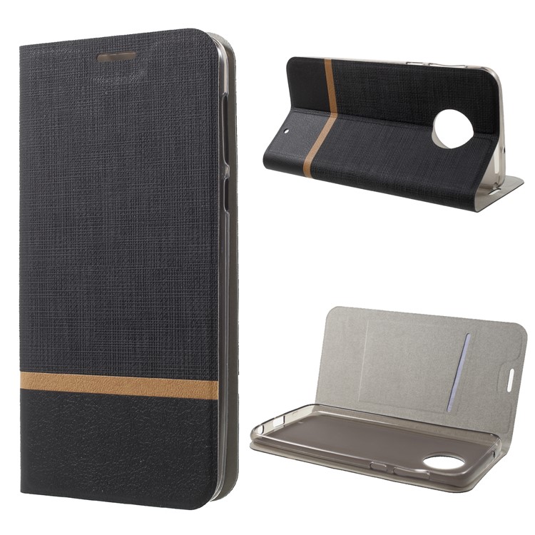 Cross Texture Leather Stand Case with Card Slot for Motorola Moto G6 Plus Built-in Steel Sheet - Black-1
