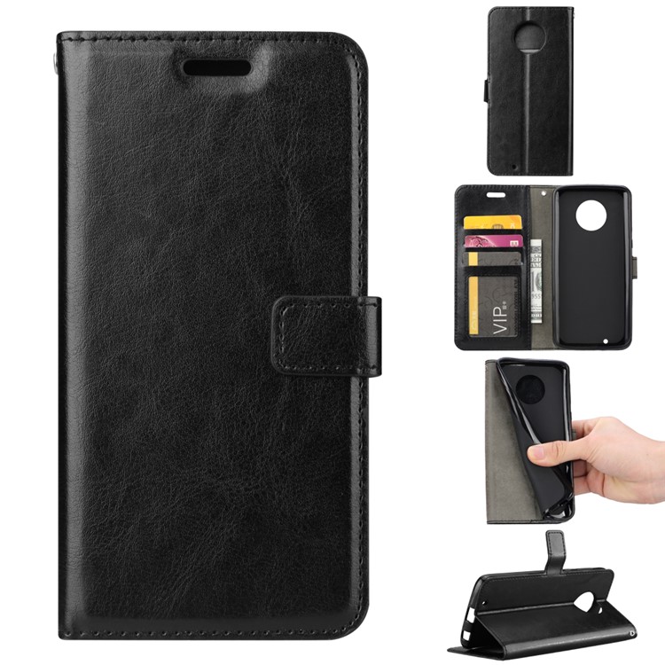 Crazy Horse PU Leather Wallet Stand Phone Case for Motorola Moto G6 - Black-1