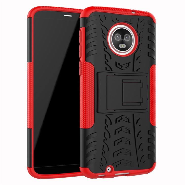 Tyre Pattern Kickstand PC + TPU Hybrid Phone Shell for Motorola Moto G6 - Red-1