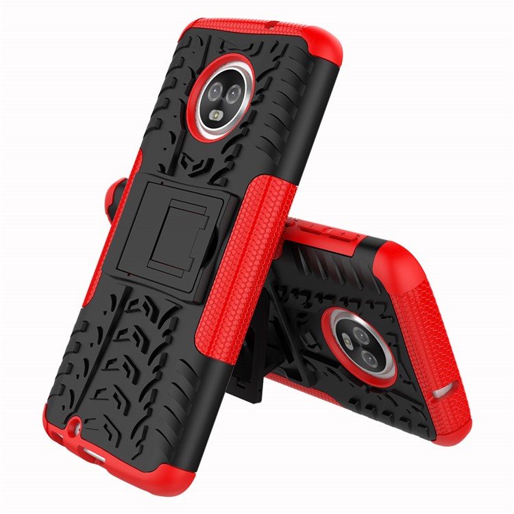 Tyre Pattern Kickstand PC + TPU Hybrid Phone Shell for Motorola Moto G6 - Red-2