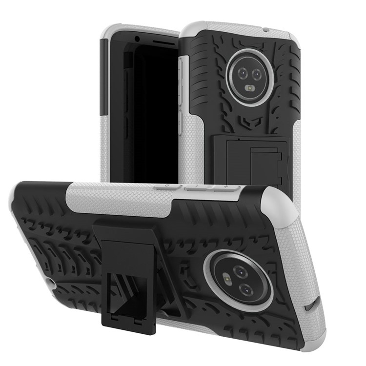 Tyre Pattern Kickstand PC + TPU Hybrid Phone Cover for Motorola Moto G6 Plus - White-1