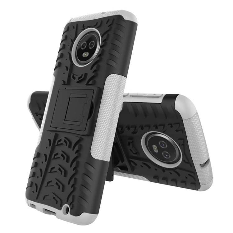 Tyre Pattern Kickstand PC + TPU Hybrid Phone Cover for Motorola Moto G6 Plus - White-2