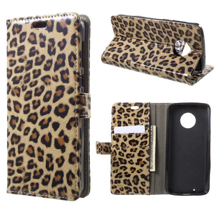 Leopard Pattern Wallet Stand Leather Phone Case for Motorola Moto G6-1