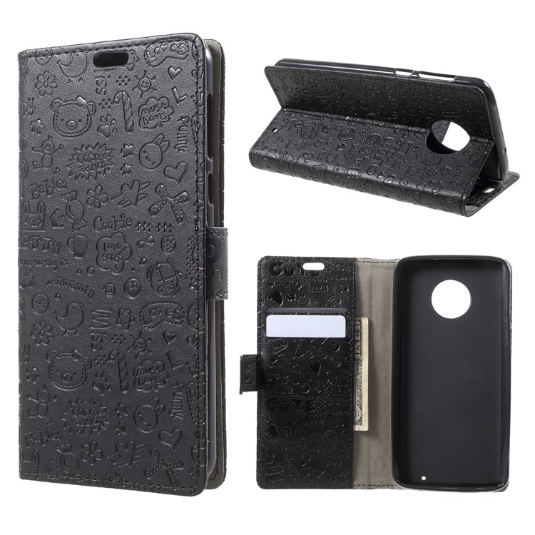 Cartoon Graffiti PU Leather Flip Stand Mobile Cover for Motorola Moto G6 Plus - Black-1