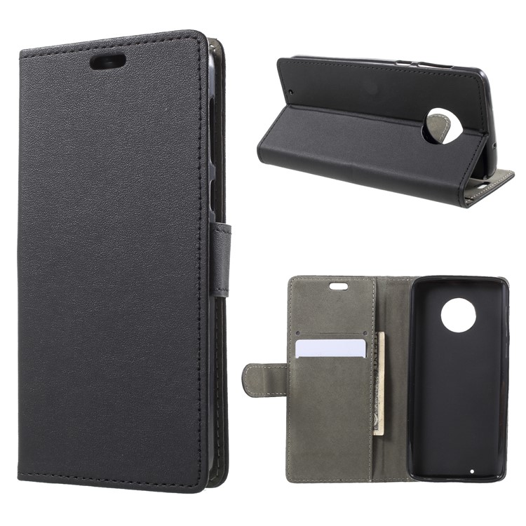 PU Leather Folio Flip Wallet Stand Cover Shell for Motorola Moto G6 - Black-1