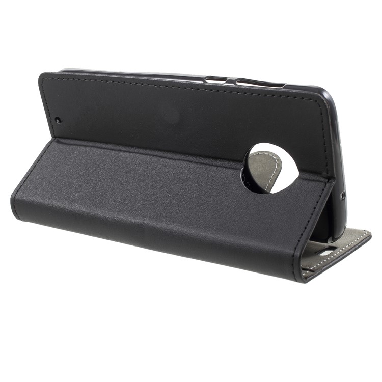 PU Leather Folio Flip Wallet Stand Cover Shell for Motorola Moto G6 - Black-4