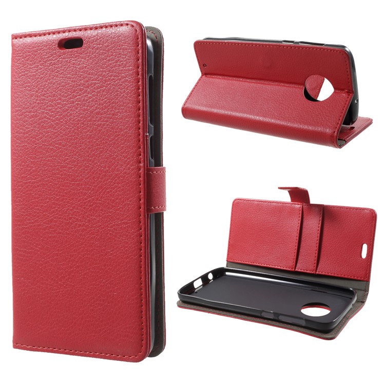 Litchi Texture Wallet Stand Leather Case for Motorola Moto G6 - Red-1