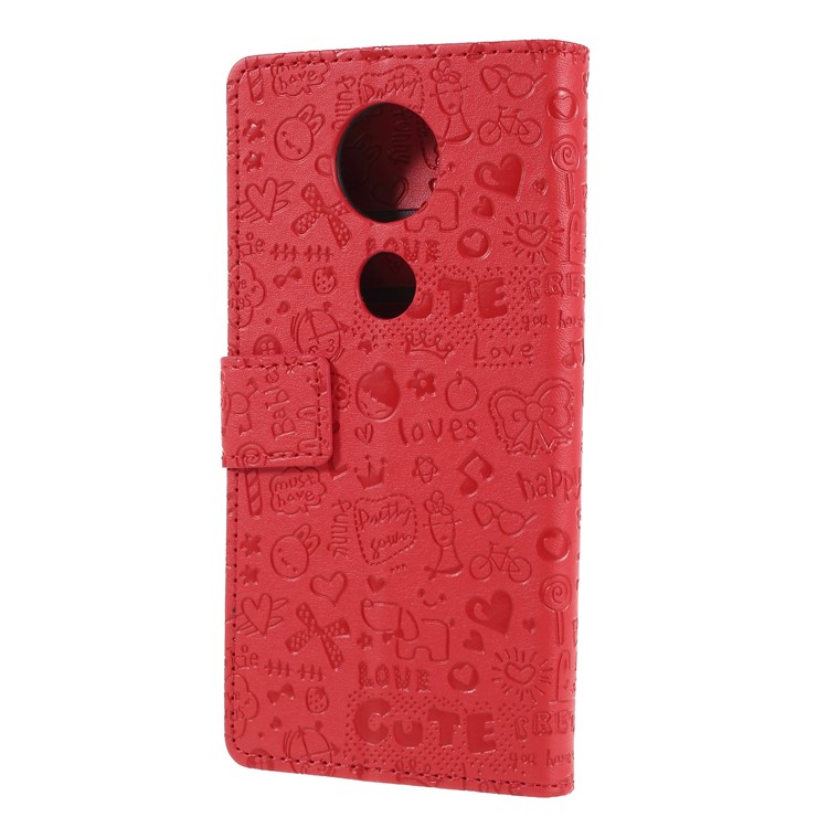 Cartoon Graffiti PU Leather Wallet Stand Case for Motorola Moto E5 Plus - Red-2