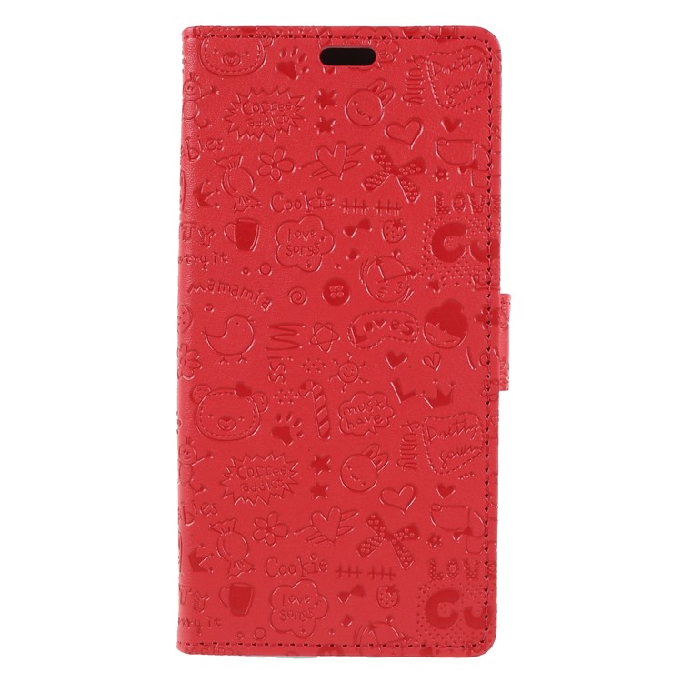 Cartoon Graffiti PU Leather Wallet Stand Case for Motorola Moto E5 Plus - Red-3