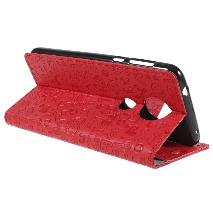 Cartoon Graffiti PU Leather Wallet Stand Case for Motorola Moto E5 Plus - Red-5