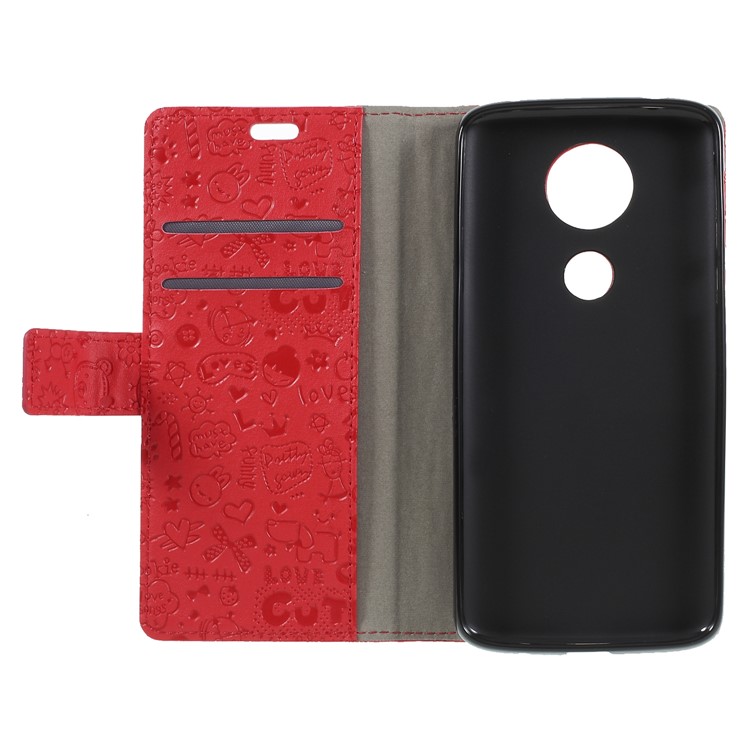 Cartoon Graffiti PU Leather Wallet Stand Case for Motorola Moto E5 Plus - Red-6