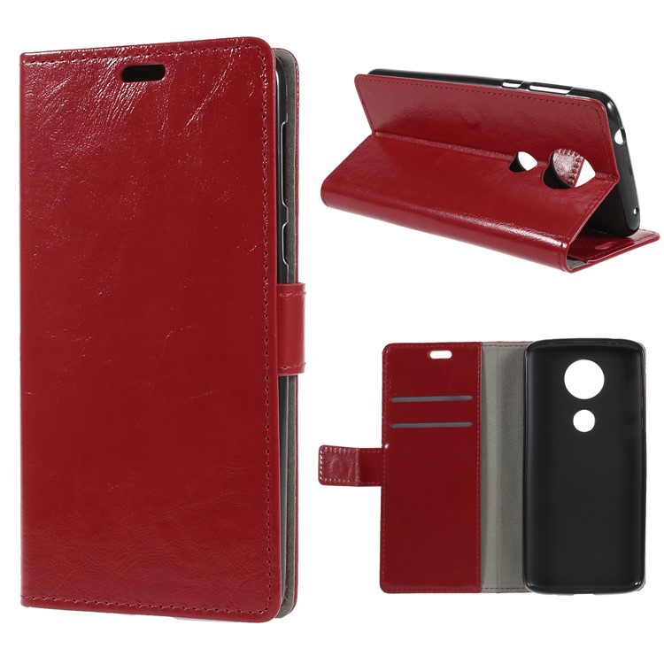 Crazy Horse PU Leather Wallet Case for Motorola Moto E5 Plus - Red-1