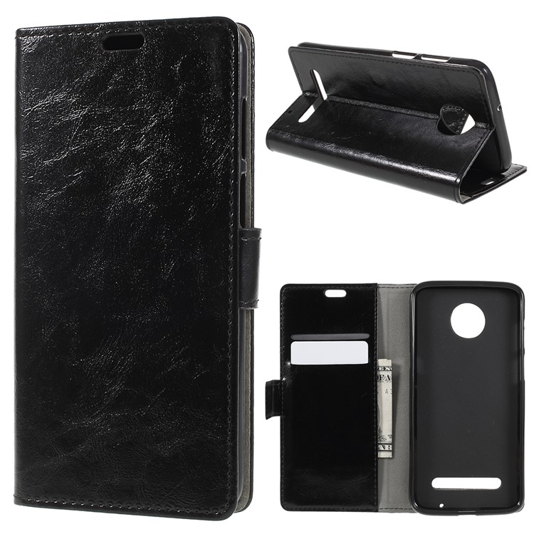 Crazy Horse PU Leather Wallet Case for Motorola Moto Z3 Play - Black-1