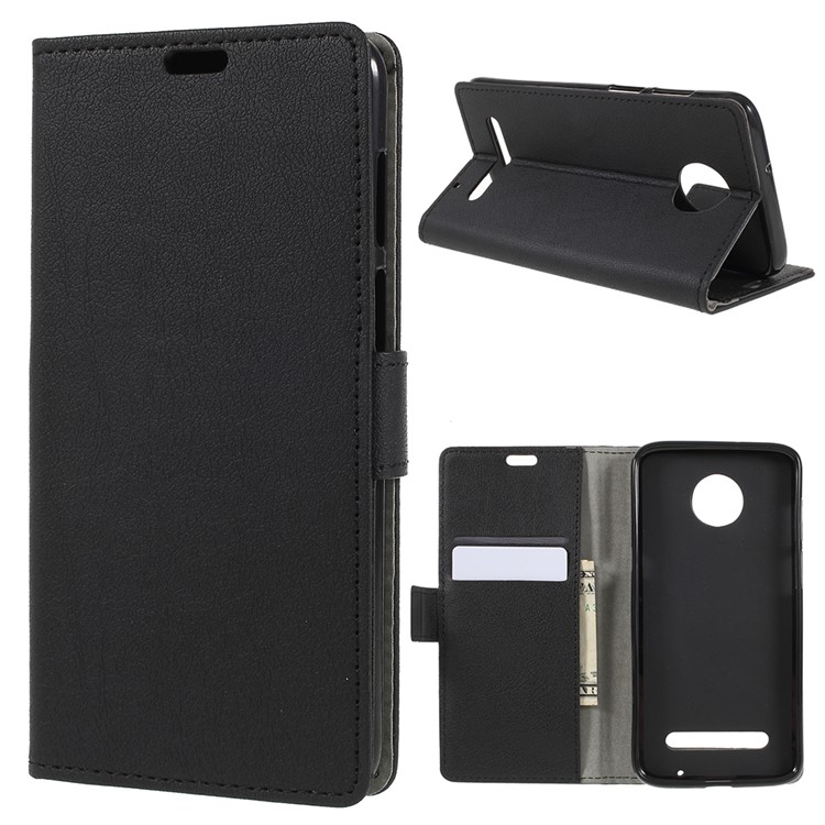 Wallet Stand Flip Leather Mobile Case for Motorola Moto Z3 Play - Black-1