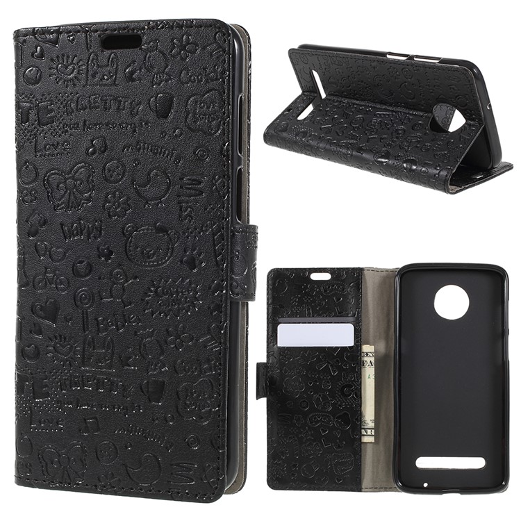 Cartoon Graffiti PU Leather Card Holder Flip Stand Phone Case for Motorola Moto Z3 Play - Black-1