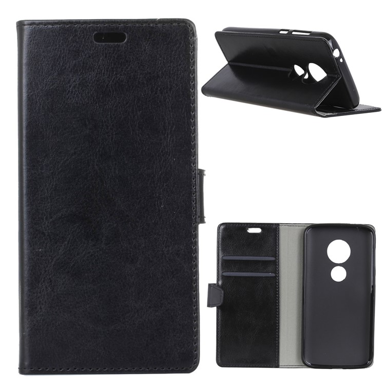 Crazy Horse Texture Wallet Stand Leather Cell Phone Case for Motorola Moto E5 Play - Black-1
