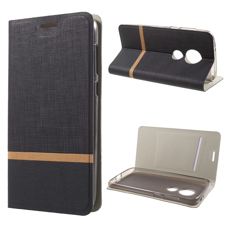 Cross Texture PU Leather Mobile Phone Case with Stand for Motorola Moto E5 Play - Black-1