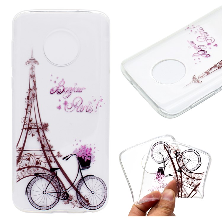 Printing Pattern Soft TPU Phone Case for Motorola Moto G6 - Eiffel Tower and Bike-1
