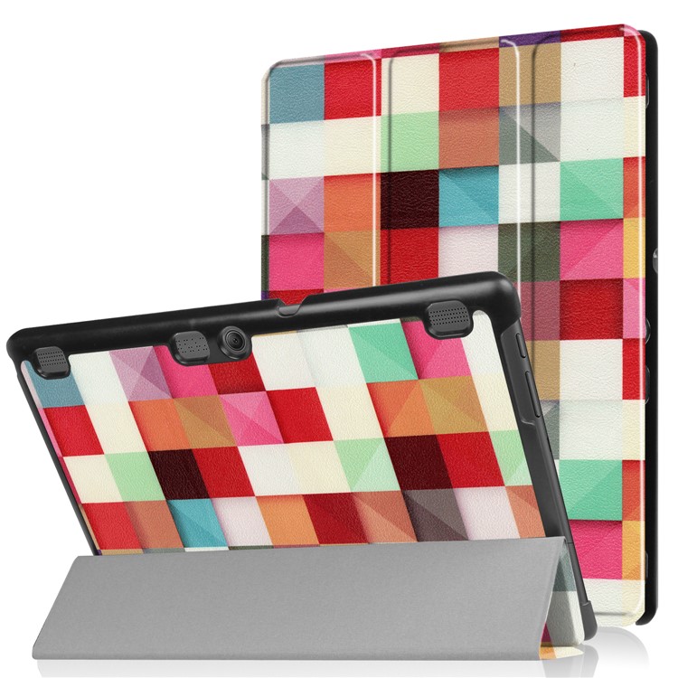 Pattern Printing Tri-fold Stand Leather Case for Lenovo Tab 10 X103F - Colorful Triangle Grid-1