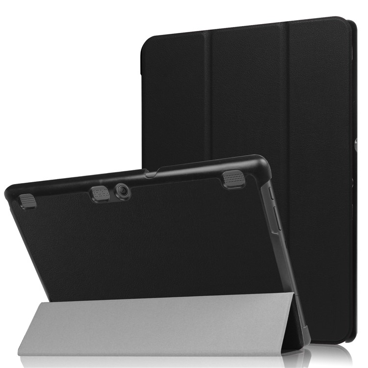 Tri-fold Leather Stand Case for Lenovo Tab 3 10.1 TB-X103F - Black-1