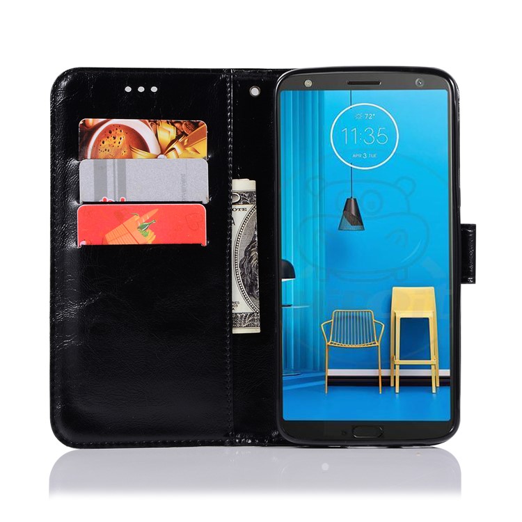 Premium Vintage Leather Wallet Case for Motorola Moto G6 Plus - Black-4