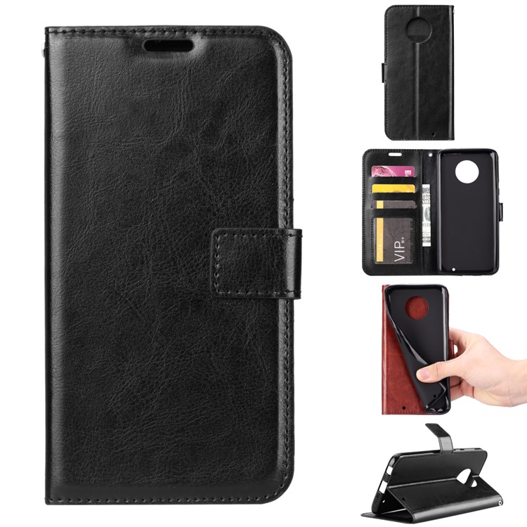 Crazy Horse Wallet Leather Stand Case for Motorola Moto G6 Plus - Black-1