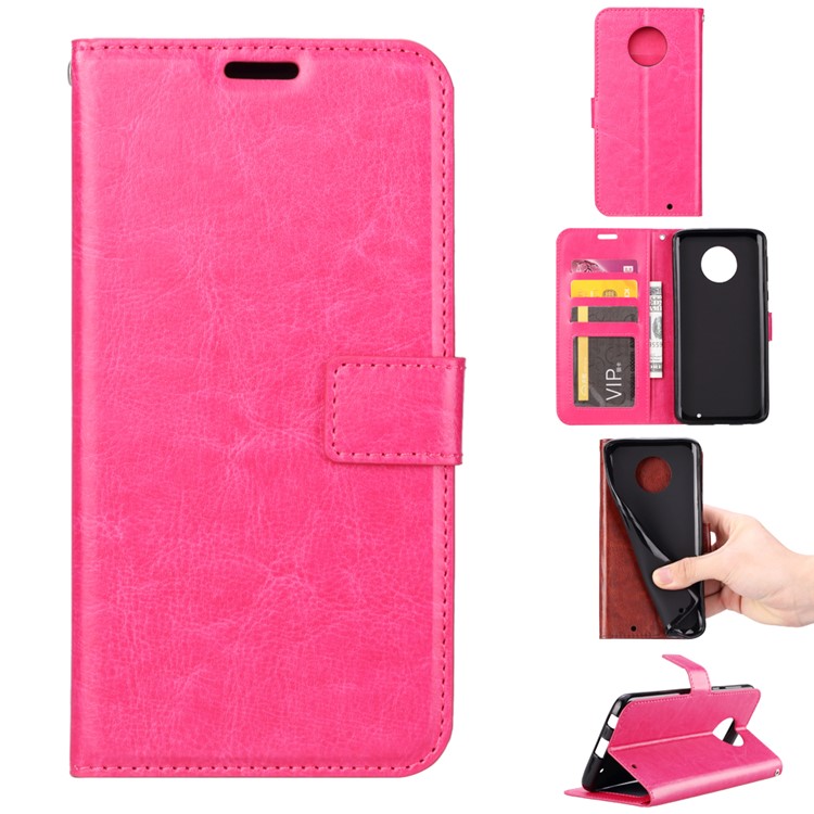 Crazy Horse Wallet Leather Case with Stand for Motorola Moto G6 Plus - Rose-1