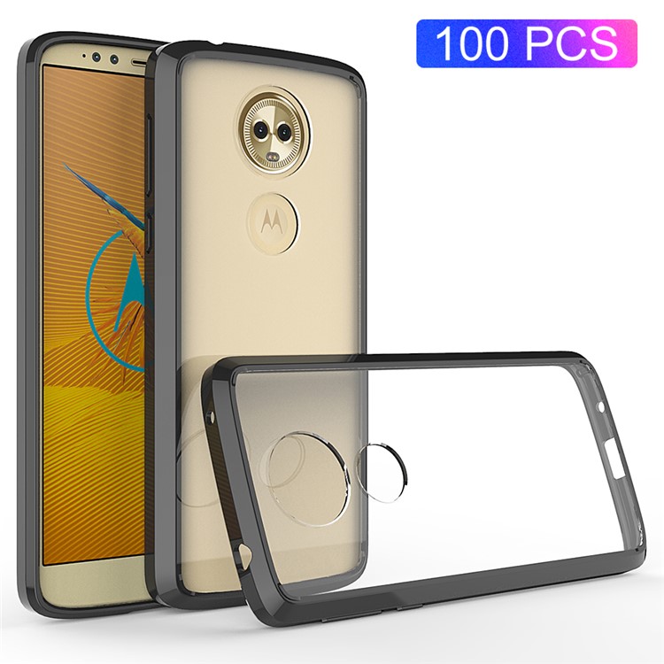 100Pcs/Set Clear Acrylic Back + TPU Edges Hybrid Case for Motorola Moto X5 - Black-1