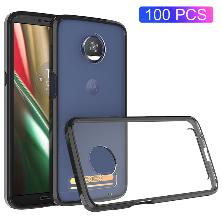 100Pcs/Lot for Motorola Moto Z3 Play Drop-resistant Clear Acrylic + TPU Hybrid Cover - Black-1