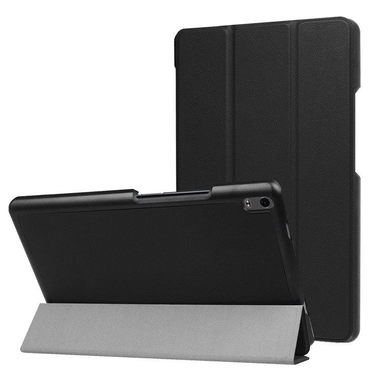 Tri-fold Stand Leather Folio Case for Lenovo Tab 4 8 Plus - Black-1
