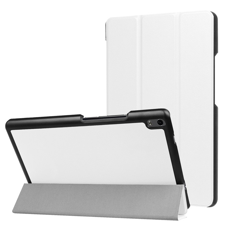Tri-fold Stand Leather Folio Cover for Lenovo Tab 4 8 Plus - White-1