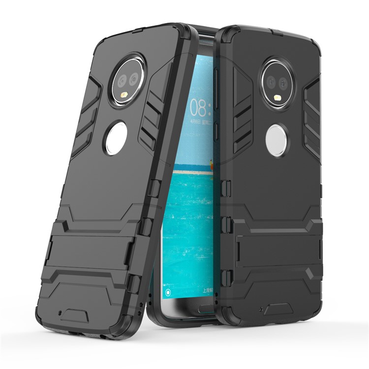 Plastic + TPU Hybrid Case with Kickstand for Motorola Moto G6 - Black-1