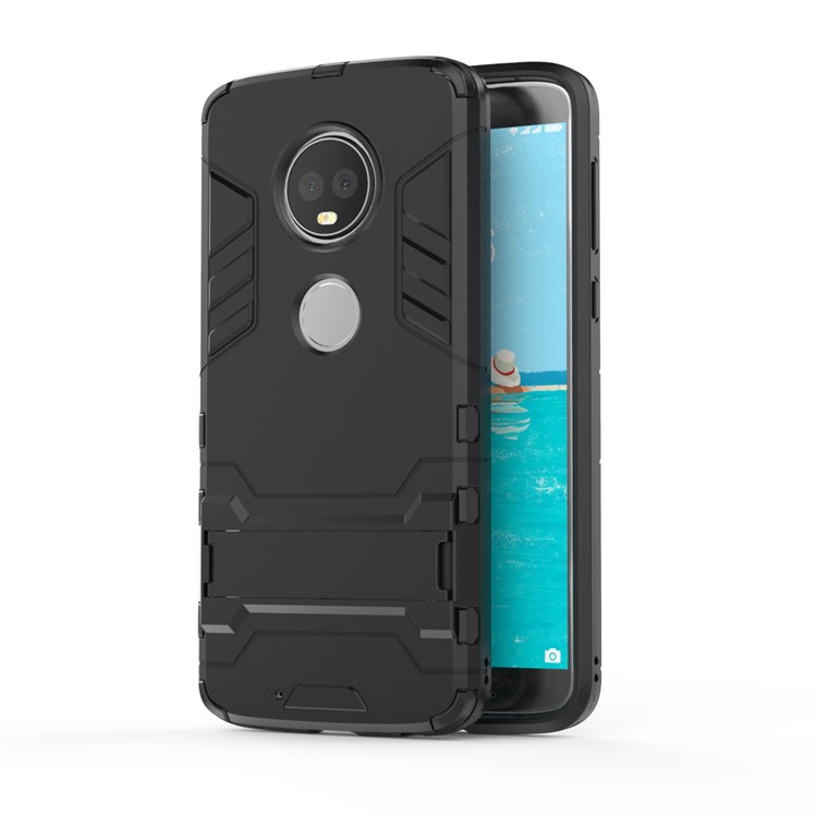 Plastic + TPU Hybrid Case with Kickstand for Motorola Moto G6 - Black-2
