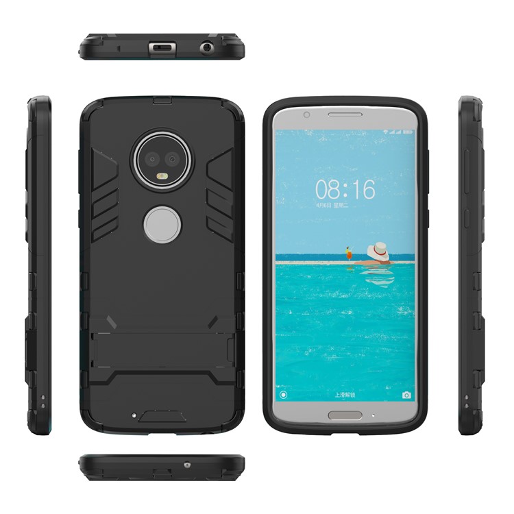 Plastic + TPU Hybrid Case with Kickstand for Motorola Moto G6 - Black-3