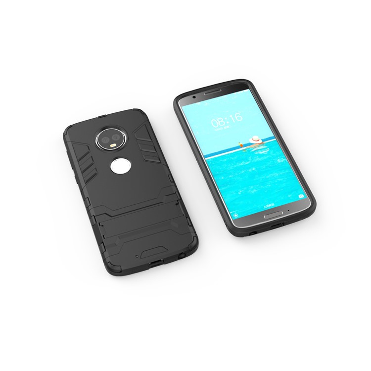 Plastic + TPU Hybrid Case with Kickstand for Motorola Moto G6 - Black-4