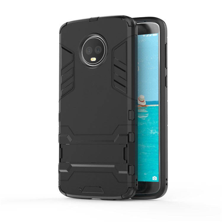 Cool Plastic TPU Kickstand Combo Back Cover for Motorola Moto G6 Plus - Black-2