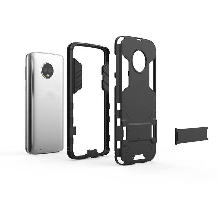 Cool Plastic TPU Kickstand Combo Back Cover for Motorola Moto G6 Plus - Black-5