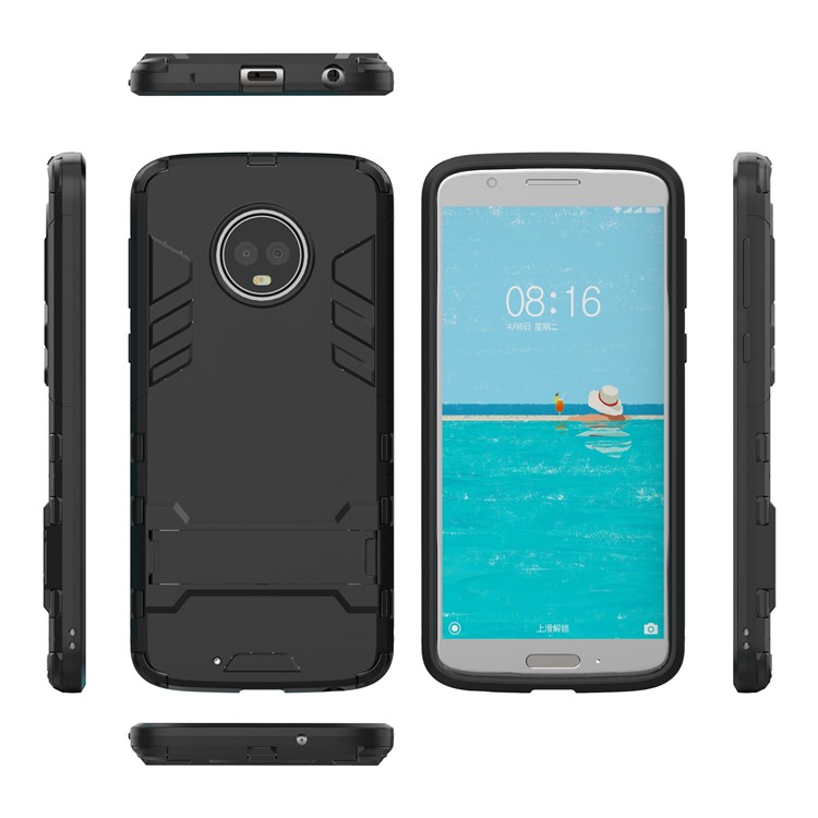 Cool Plastic TPU Kickstand Combo Back Cover for Motorola Moto G6 Plus - Black-7